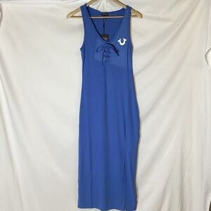 NWT TRUE RELIGION Horseshoe Logo Lace Up Midi Dress Pacific Coast Size Small